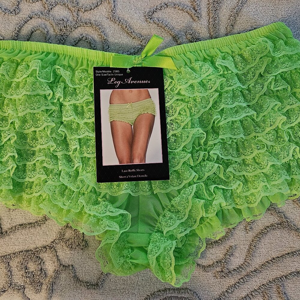 NWT OS LIME GREEN RUFFLED RUMBA BOOTY SHORTS EDC COSPLAY SEXY UNDIES